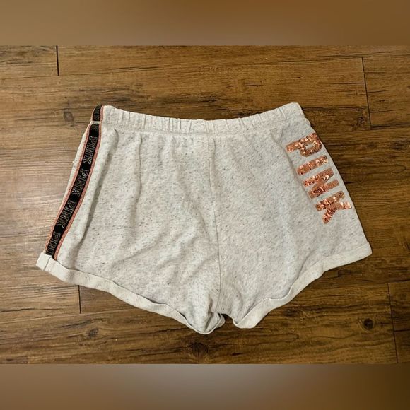 PINK VS GRAY BLING HOODIE / MATCHING SHORTS OUTFIT SET L - Picture 8 of 14